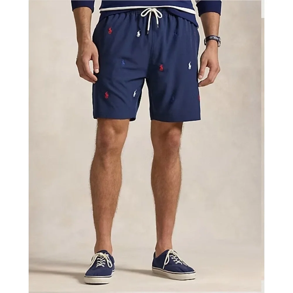 Polo Ralph Lauren Big & Tall All Over Pony Swim Trunks Navy Blue Men's Size 3XB